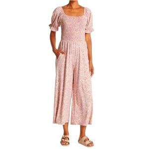 WAYF I Mauve Botanical I Smocked Bodice I Jumpsuit I Size: XS